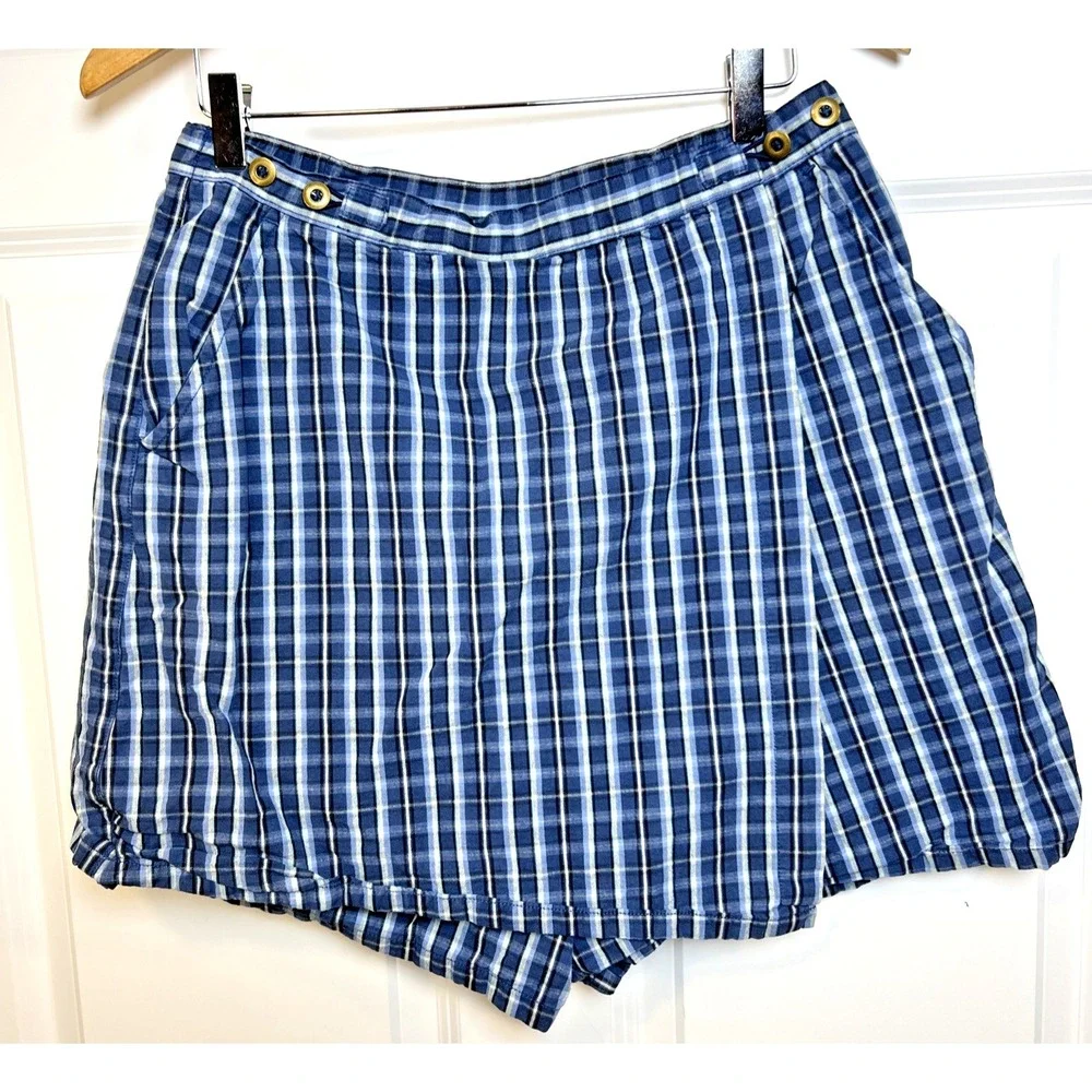 White Stag Plaid Skort Women's‎ 14 Blue Preppy Faux Wrap Skirt Built In Shorts